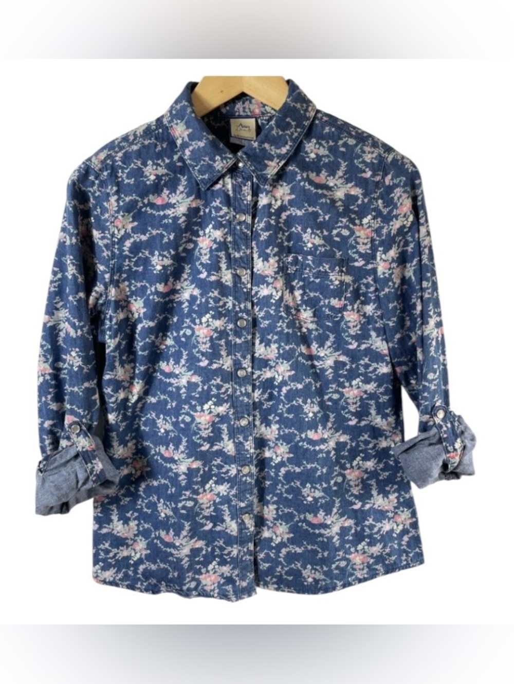 Floral Button Shirt by Ashley Chambray Denim Boho Cottagecore Dainty Preppy-Med